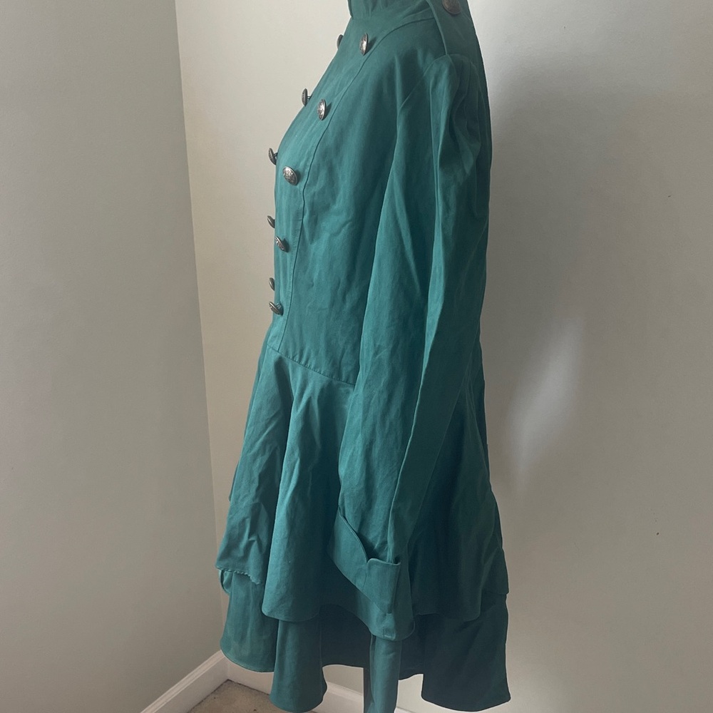 Women's Emerald Green Double-Breasted Military Pea Coat Dress - Picture 2 of 13
